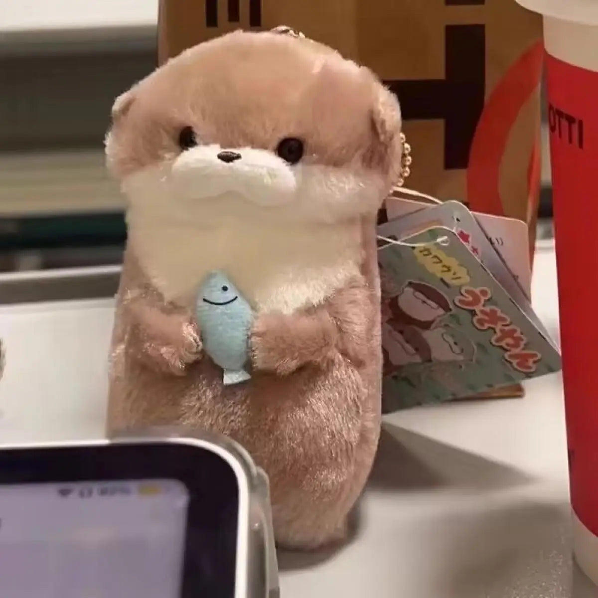 Cute Little Otter Hug Fish Plush Doll Pendant Doll Gift Gift Cute Girl Heart Keychain Pendant Creative Gift