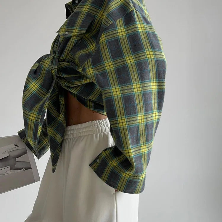 Oversized Plaid Shirt For Women Long Sleeve Button-Down Korean Style