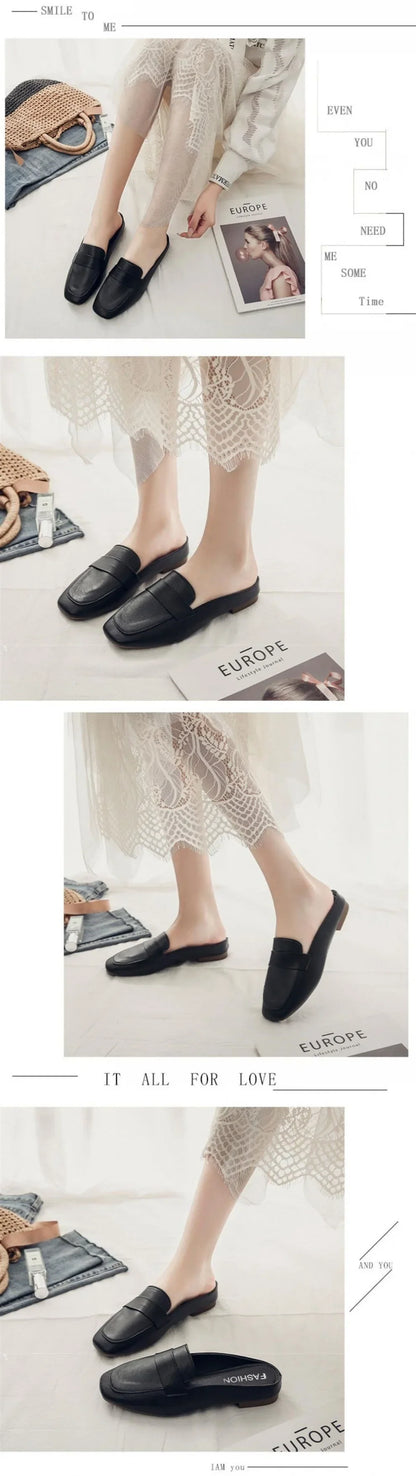 Women Leather Slip-On Flat Shoes PU Insole Casual Comfort