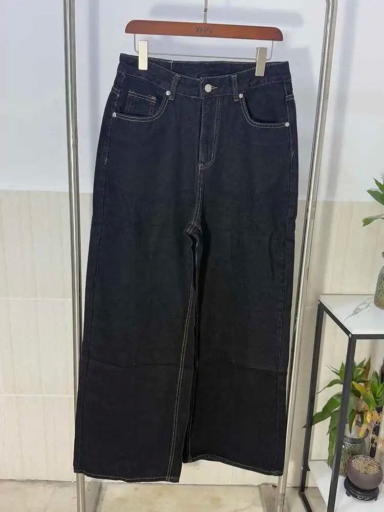 IEFB Simple Men's Denim Pants Vintage Washing Wide Leg Loose Jeans Casual Straight American Style Male Trousers New 2026 9W190