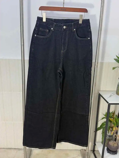 Men's Denim Pants Wide Leg Loose Jeans Vintage Wash Casual Straight