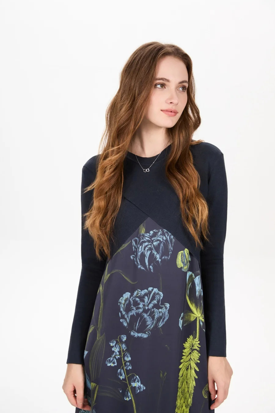 AS AW25 elegance slip satin dress + knitting cross top +mockneck woman clothing set adjustable maxi floor length