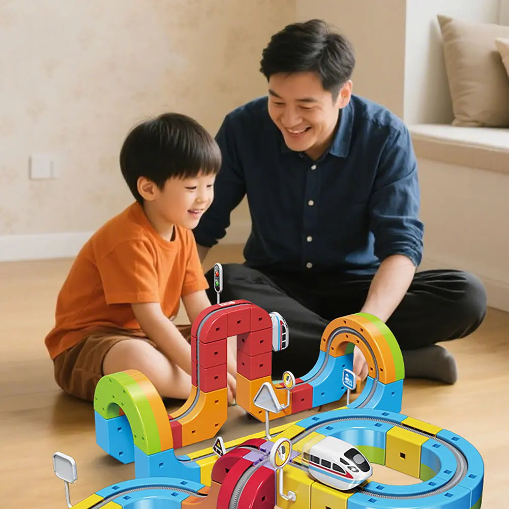 Trains Race Railway Play Game Set Rechargeable Trains 3D Clip-Fit Building Blocks System Modulars STEMs Educational Toy Present