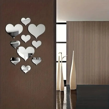 3D Love Hearts Mirror Wall Sticker Decal Removable Wall Art 1 Set