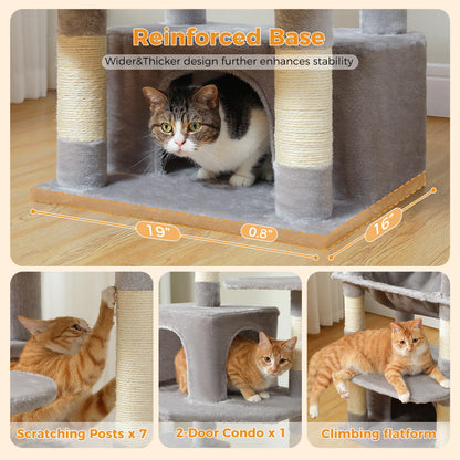 Cat Tree Tower With Five Levels, Wood Frame, Plush Fabric, Sisal