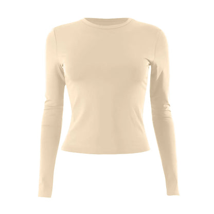 O-Neck Long Sleeve Cropped Top For Women Broadcloth Polyester