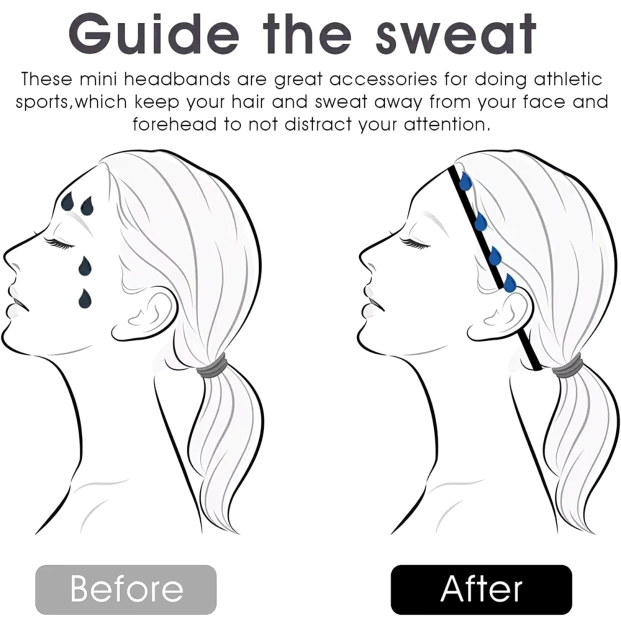 4 Pieces Non-Slip Elastic Sport Headband Black Stretchy Hair Band Sports Yoga Running Headband For Women Girls