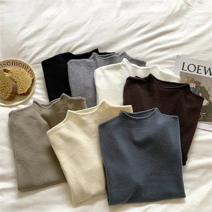 Women Mock Neck Knitted Sweater Pullover Slim Fit Knitwear