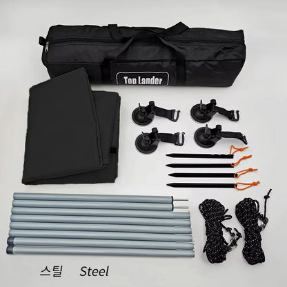 Car Side Awning With Suction Cup Anchors Black Waterproof UV Tent Shade