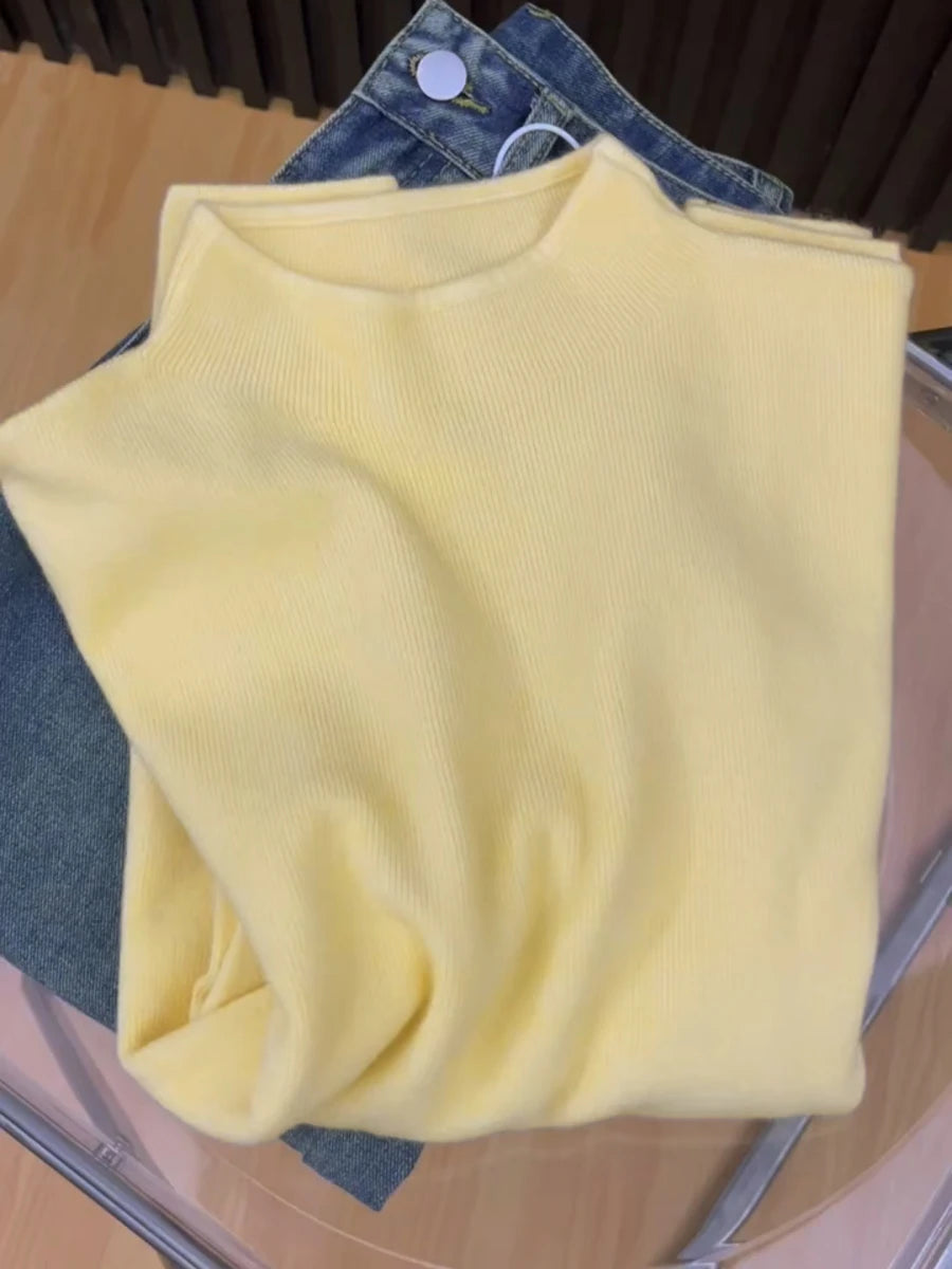 2025 Solid Sweater Women Half Turtleneck Knitted Pullovers Harajuku Korean Soft Warm Knitwear Autumn Winter Fashion Slim Jumpers