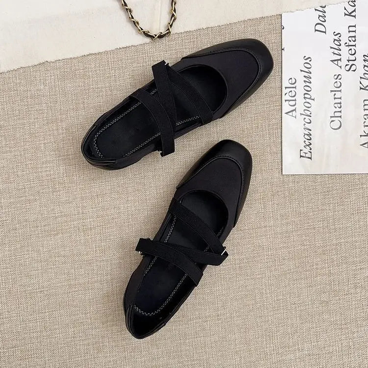 2025 Spring/Fall New Mary Jane Flats - Ballet-Inspired Round-Toe Slip-On Shoes with Elastic Strap, Vintage Work Pumps for Women