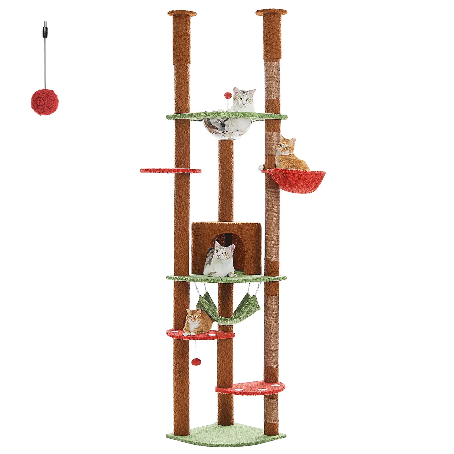 Floor to Ceiling Cat Tree with Sisal Scratching Posts Cozy Condo Hammock Adjustable Height Tall Cat Tower for Indoor Cat Toys