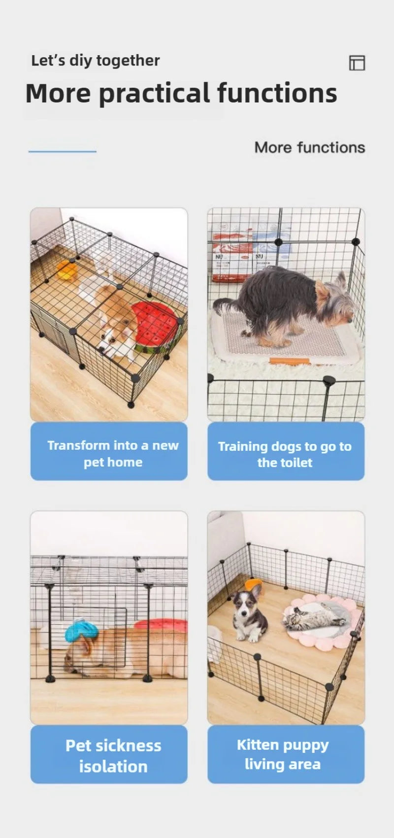 DIY Pet Fence Panels Simple Wire Mesh Panels for Rabbit Cat and Dog Cages Stackable Assembleable Fences Multi Functional Cages