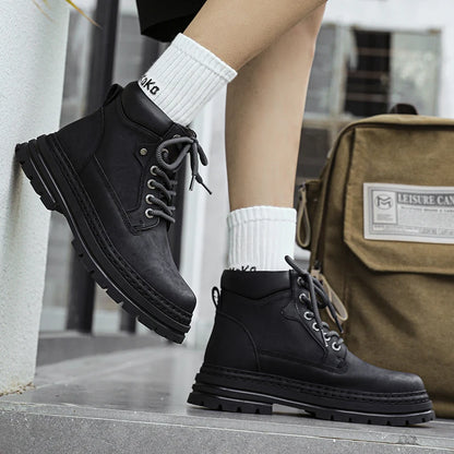 Men's Winter Snow Boots Leather Plush Lining Ankle High Lace Up