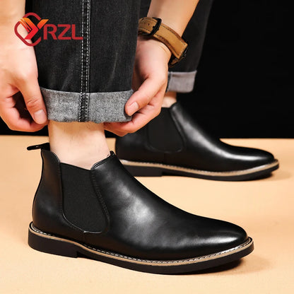 Men's Chelsea Boots PU Leather Ankle Boots EU 39 to 47 Black Brown Slip On