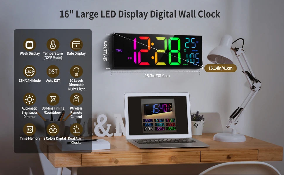16" Modern LED Wall Clock