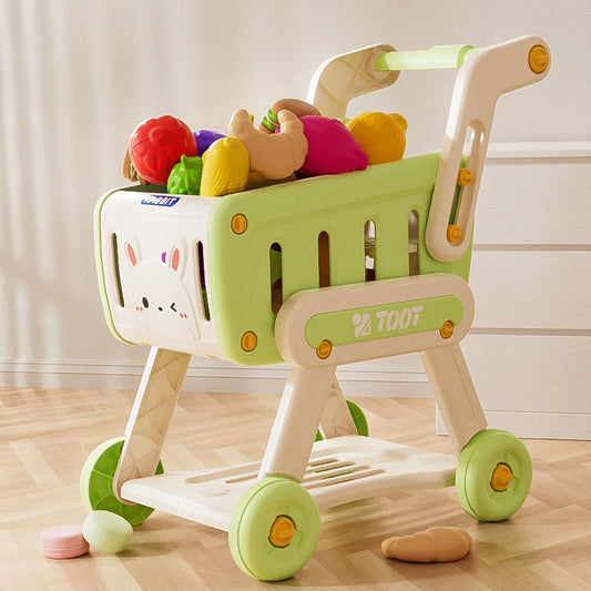 32pcs Shopping Cart Toy Set Kids Large Supermarket Trolley Role Playing Pretend Play Props Simulation Fruit Food Boys Girls Gift
