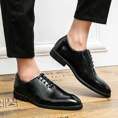 Men's Black Brogue Shoes Lace-Up Round Toe Formal Office Spring Autumn