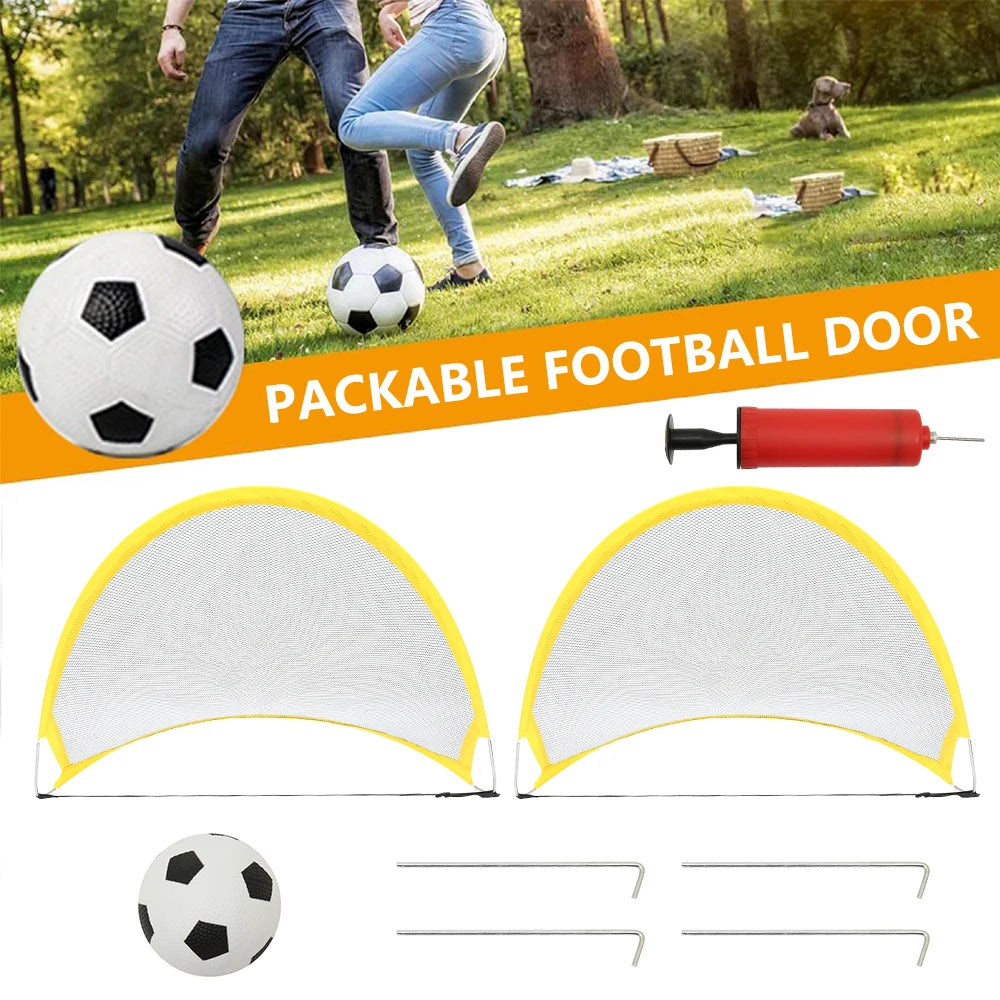 Folding Training Goal Net Kids Portable Indoor Outdoor Football Plaything Practice With Inflatable Soccer and Pump Kits