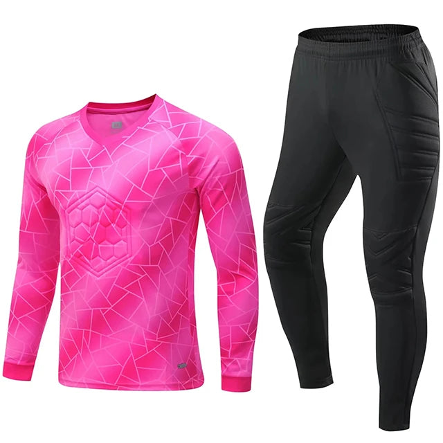 Men Kid 2024 Soccer Goalkeeper Uniform Protective Sponge Long Sleeve Football Training Goalkeeper Top Soccer Jersey Pants Custom