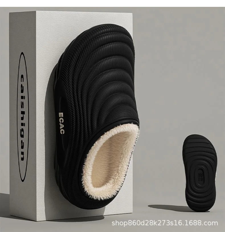 Waterproof Cotton Slippers for Men Winter Outdoor Wear EVA Indoor Home Warmth plus Fleece Medical Care Non-Slip Home Shoes