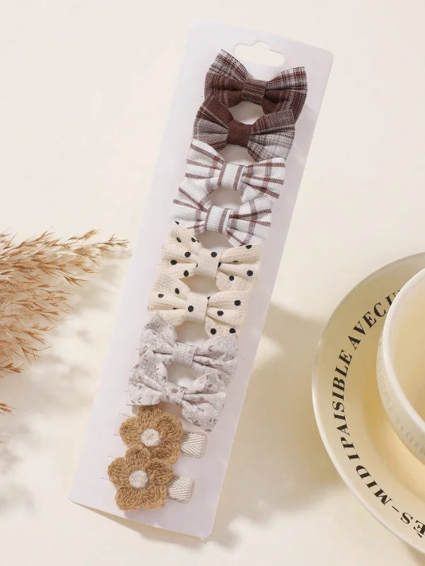 RAINBOW BOWS 10Pcs/set Handmade Fabric Printed Barrette Boutique Mini Bangs Bow Hair Clip Ins Daisy Hairgripes 2025 Spring Style