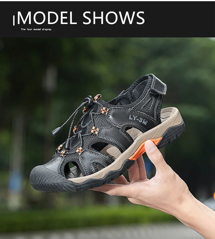 Blue Retro Leather Sandals Men Plus Size 48 Platform Sandals for Man High-quality Summer Men Shoes Comfortable Beach Sandals Man