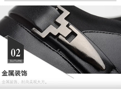 Men Slip On Black Leather Dress Shoes Pointed Toe Rubber Sole Plus Size