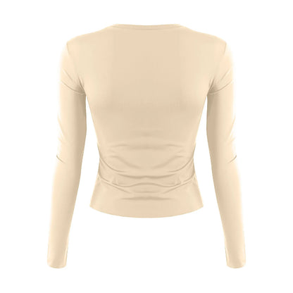 O-Neck Long Sleeve Cropped Top For Women Broadcloth Polyester
