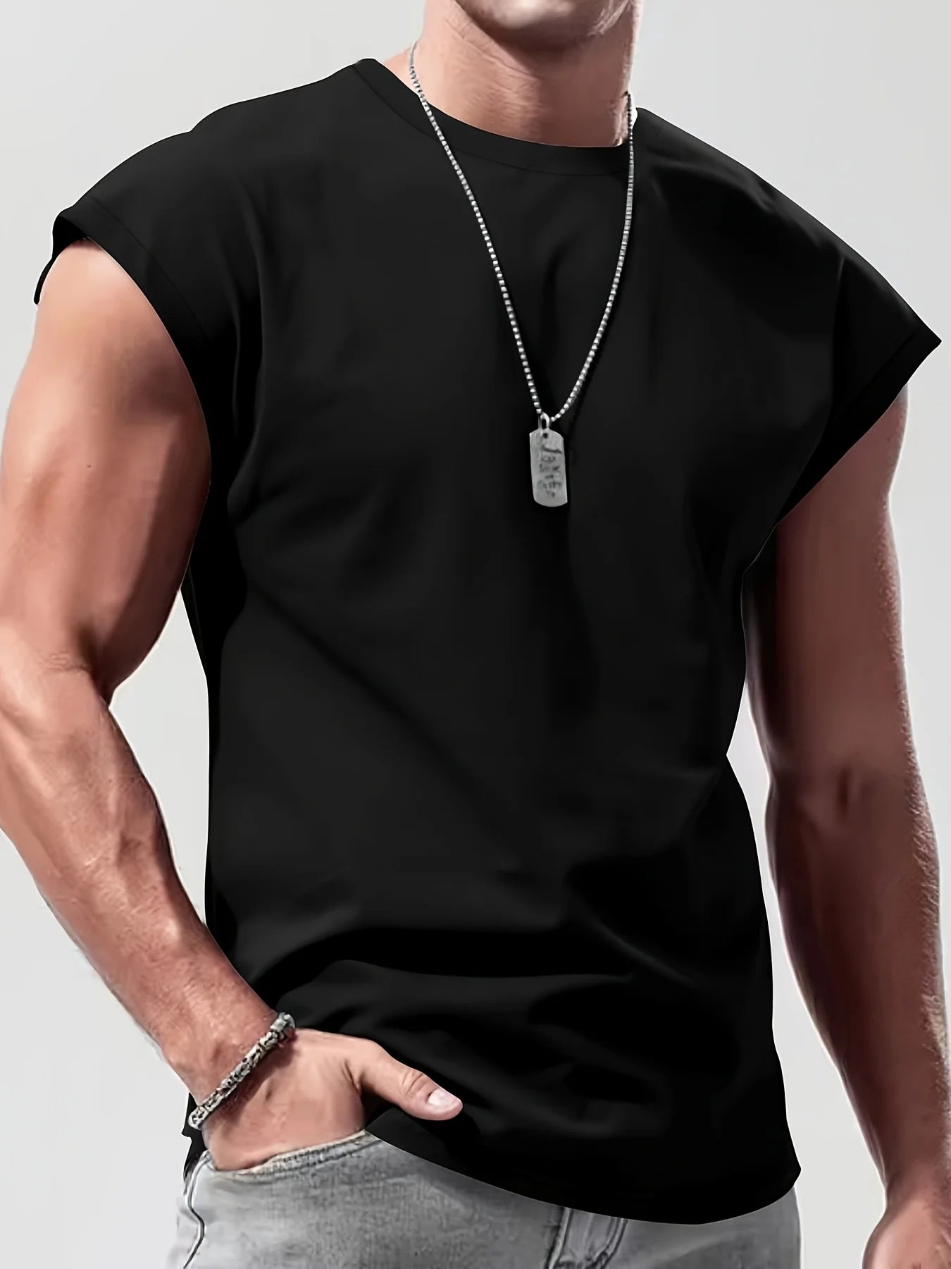 Men'S Summer Solid Color Sleeveless Tank Top Breathable Suitable for Casual Sports Versatile Style