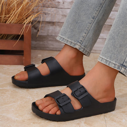 Slippers For Men Buckle Adjustable EVA Slip On One Piece Double Bar Flat