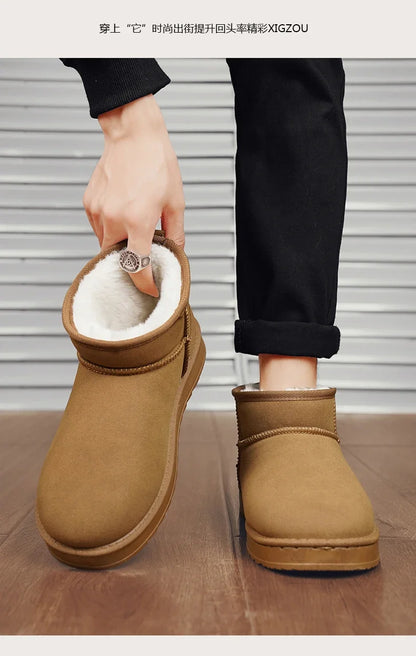 Men's Snow Boots Suede Leather Mid-Calf Slip-On 36-45