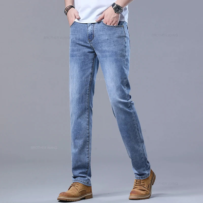 Men's Slim Jeans Denim Pants With Stretch Light Blue