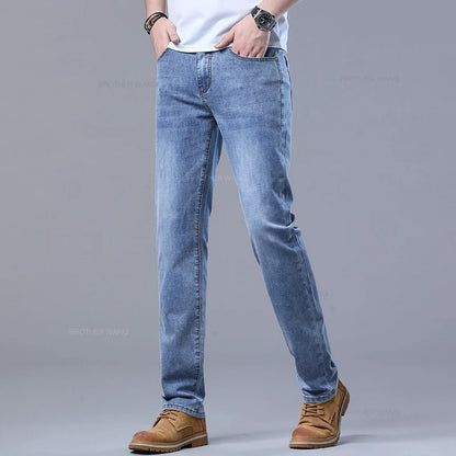 Men's Slim Jeans Denim Pants With Stretch Light Blue