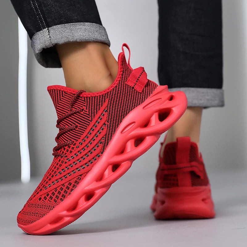 Men Shoes Comfortable Sneakers Breathable For Mesh Tennis Sports Running Waling Outdoor Red Flying Weave Women Slip-on Gym Shoes