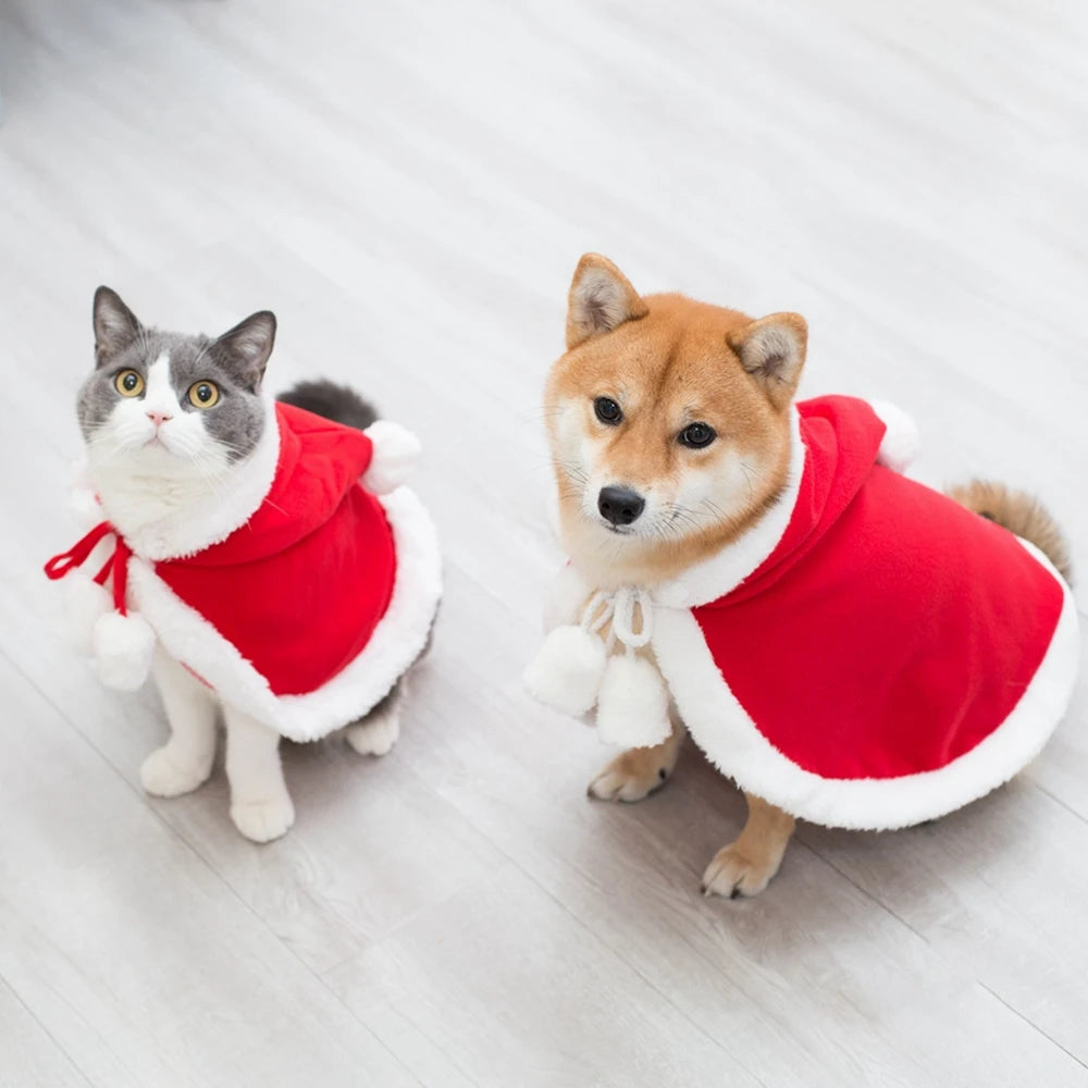Christmas Pet Cloak Santa Cosplay Elk Costume Dog Puppy Hoodie Coat Clothes for Small Dog Cat Costumes Soft Plush Warm Outfit