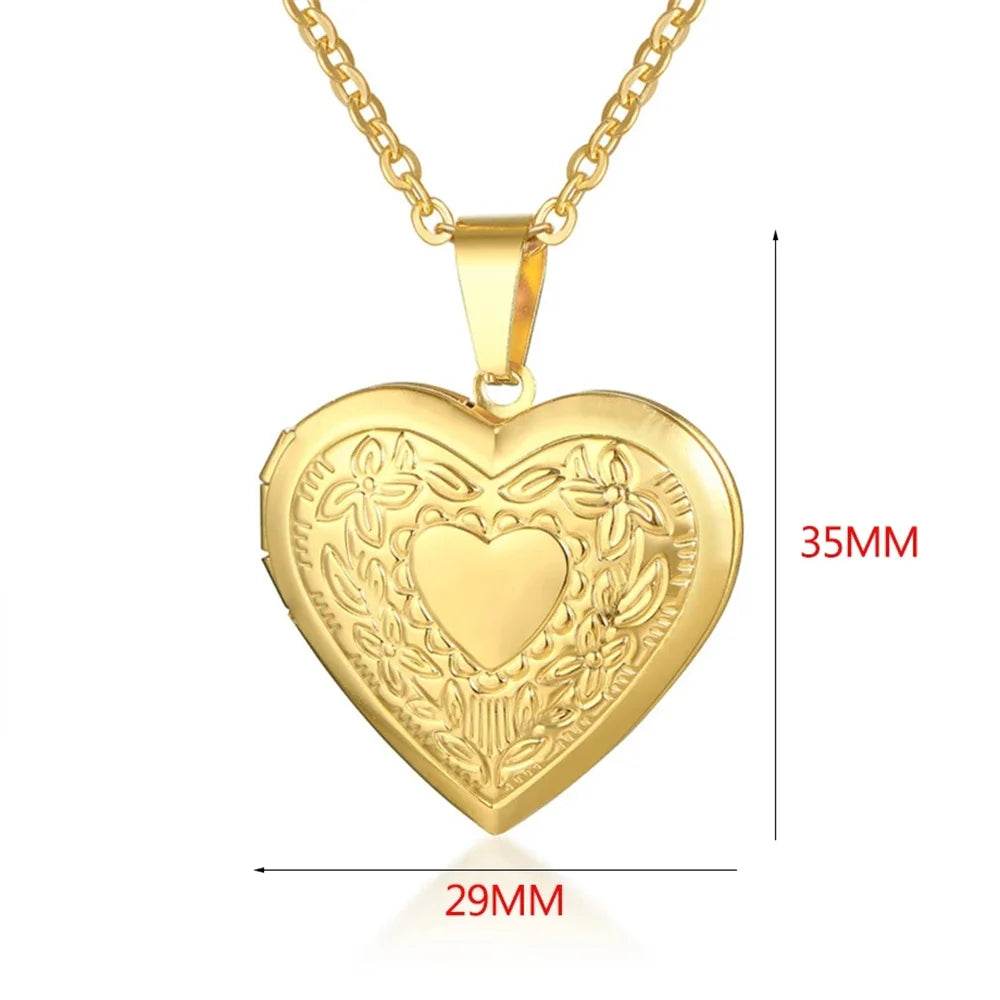 Romantic Heart Locket Pendant Openable Female Silver Color Stainless Steel Photo Frame Charm Necklace for Women Men Jewelry Gift