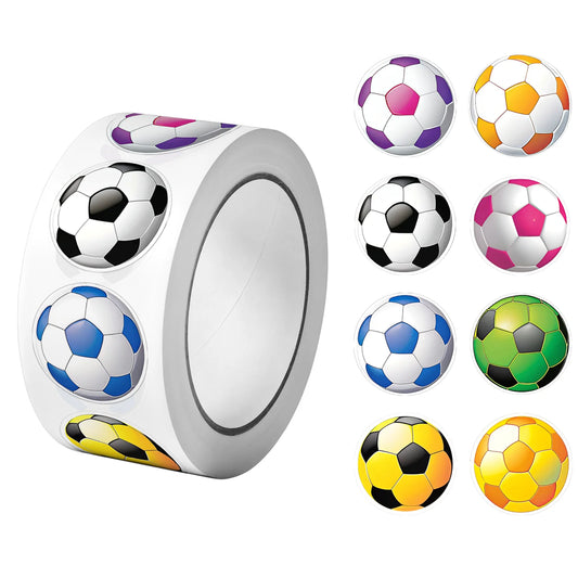 500Pcs/Roll Colorful Footballs Soccers Sport Stickers 2.5cm/1.0'' 16 Designs Decals Diy Adorn Gifts for Various Packaging