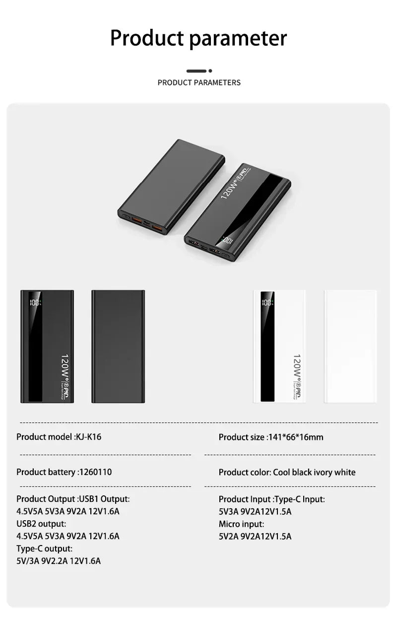 OnePLUS 50000mAh 120W Super Fast Charging High Capacity Power Bank External Battery Portable Battery Charger For iPhone Samsung