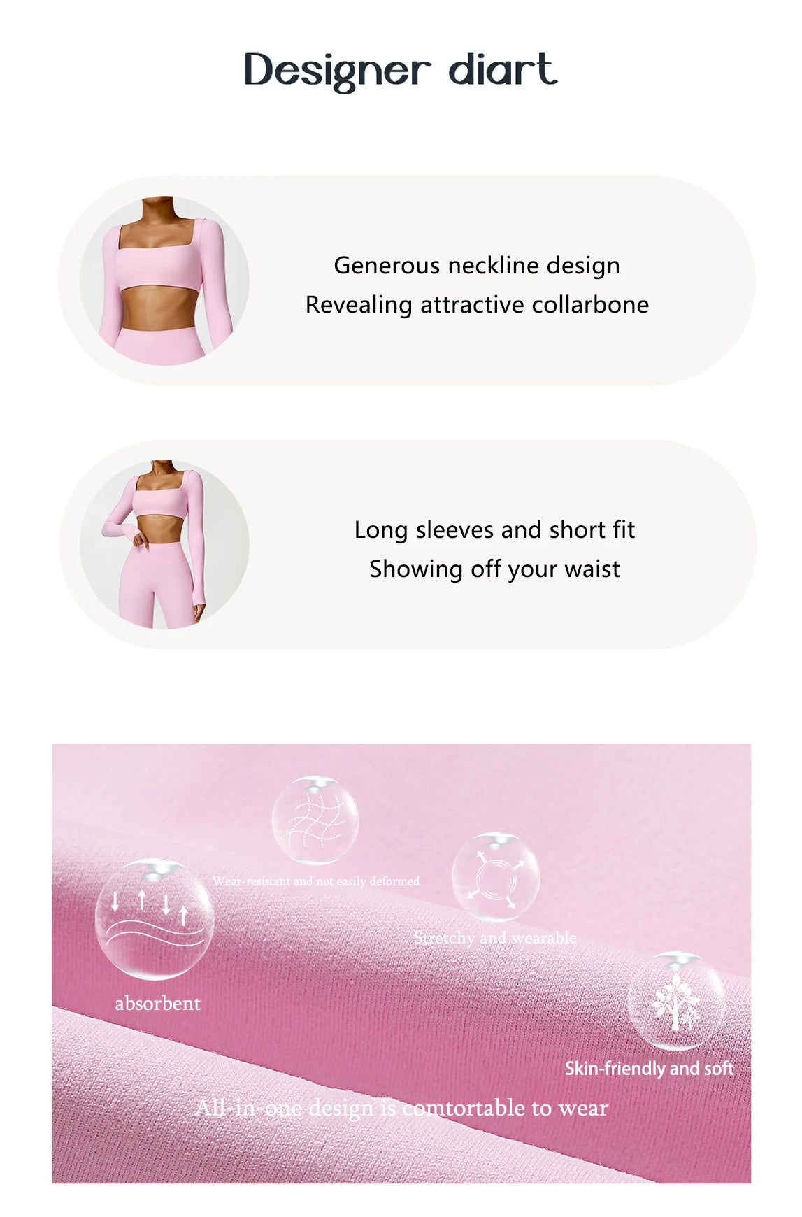 Hearuisavy Casual Quick Dry Sportswear Women Square Neck Gym Top Women Fitness Sports Crop Top Female Long Sleeve Yoga Clothing