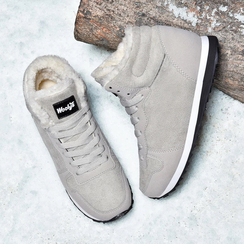 Winter Snow Boots Men Plush Warm Women Boots Suede Leather Ankle Boot Comfortable Light Couple Waterproof Sneakers Big Size 48