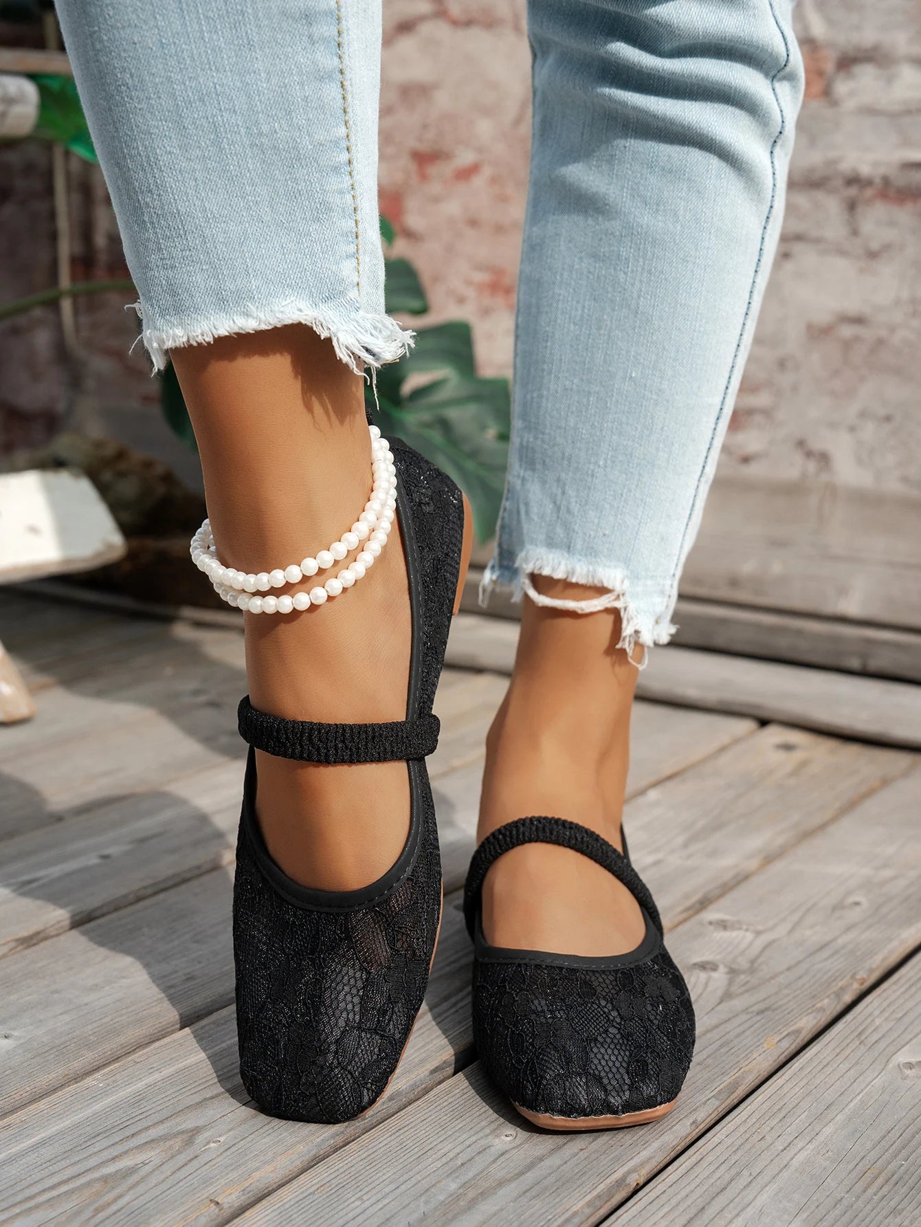 Ballet-style mesh flat shoes for women, French pastoral-style small square-toe single shoes, Mary Jane shoes