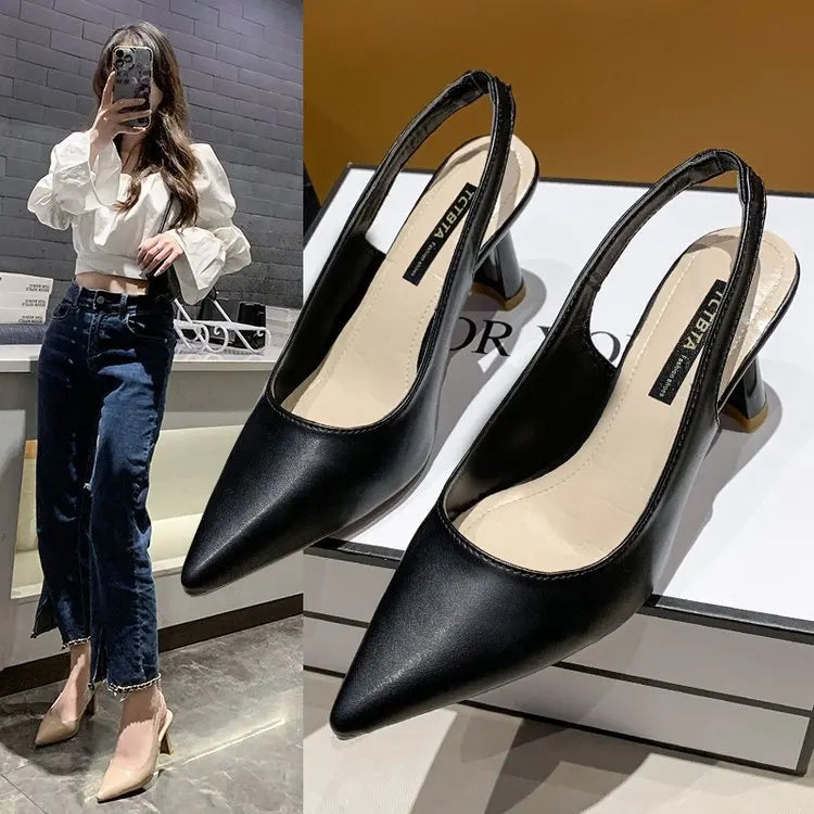 2025 Summer new pointed high heels Women's sandals Casual Shallow mouth shoe Fashion elegant ladies shoes Zapatillas Mujer ﻿