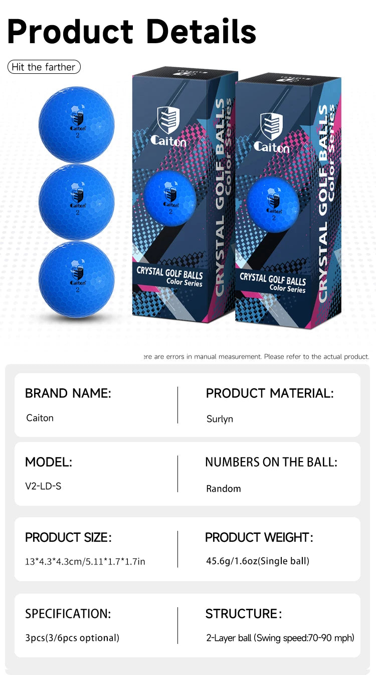 Caiton Blue Golf Balls – 6pcs or 3pcs, Dual-Layer Crystal Finish, Soft Feel, High Visibility, Great Control for Practice & Play