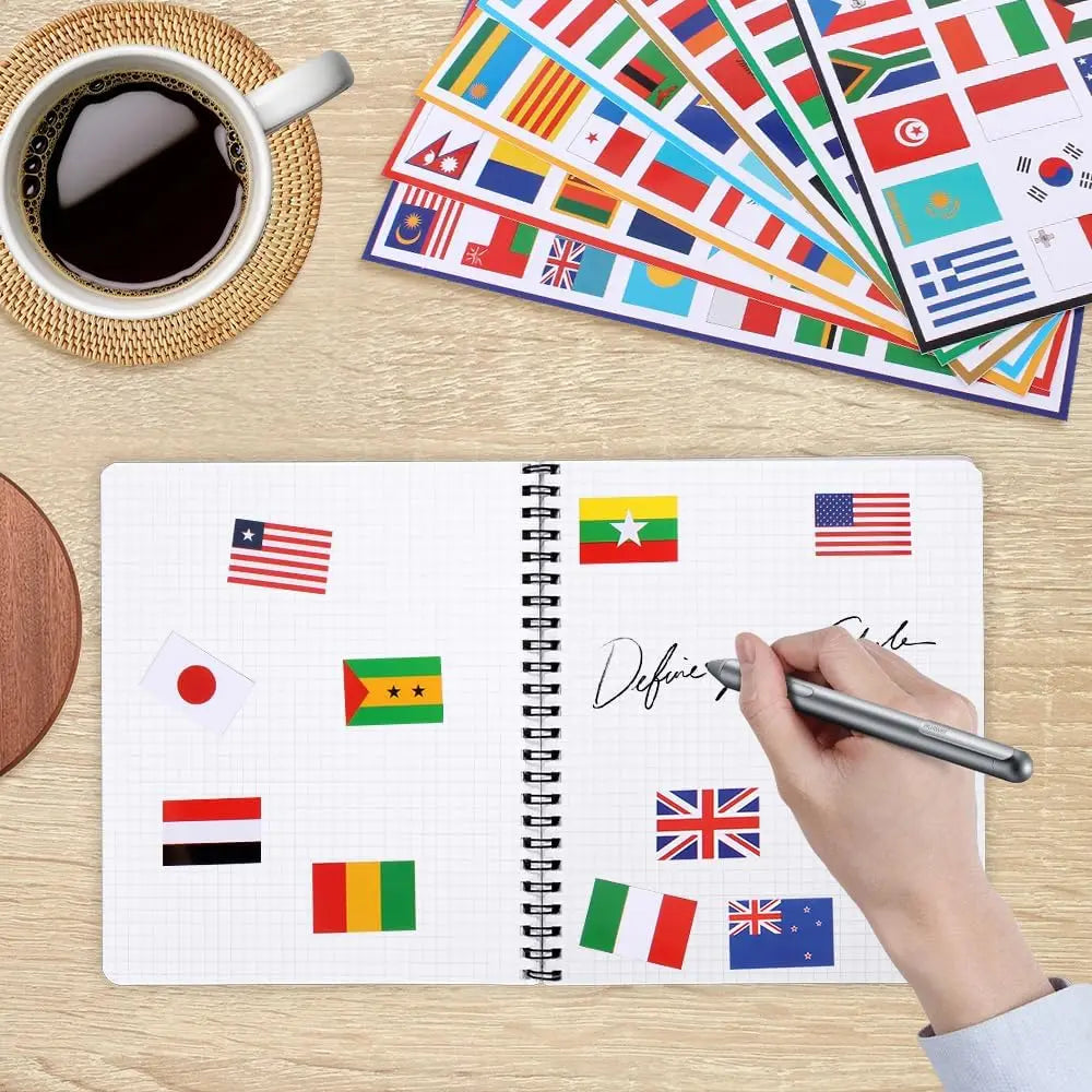 224PCS World Flags Stickers - 7 Sheets, Multi-Country Map & Football Team Decals for Travel, World Cup, Face & Laptop Decor