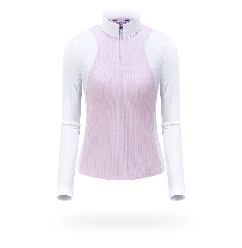 TTYGJ Autumn Spring Golf Clothing Women Contrast Color Golf Base Shirt Ladies Zipper Collar Soft Tops Slim Casual Sportswear