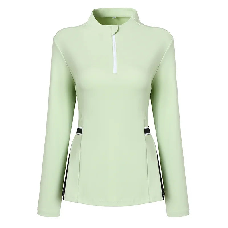 2025 New Golf Shirt Women Long Sleeve Zipper Collar T-Shirt Ladies Slim Pleated Golf Tops Breathable Casual Tennis Sportswear