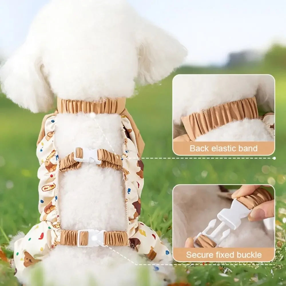 Waterproof Pet Strolling Going Out Pants Back Elastic Band Cartoon Dog Four Legged Pants S~XXL Dust-proof Dog Leggings