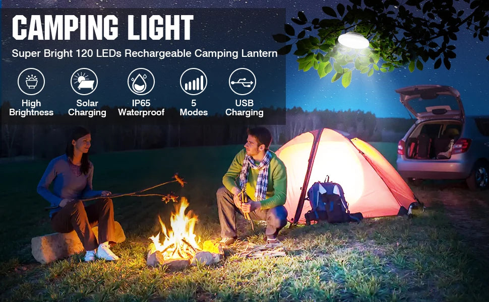 LED Camping Lantern Solar USB Rechargeable Emergency Outdoor Portable Lantern