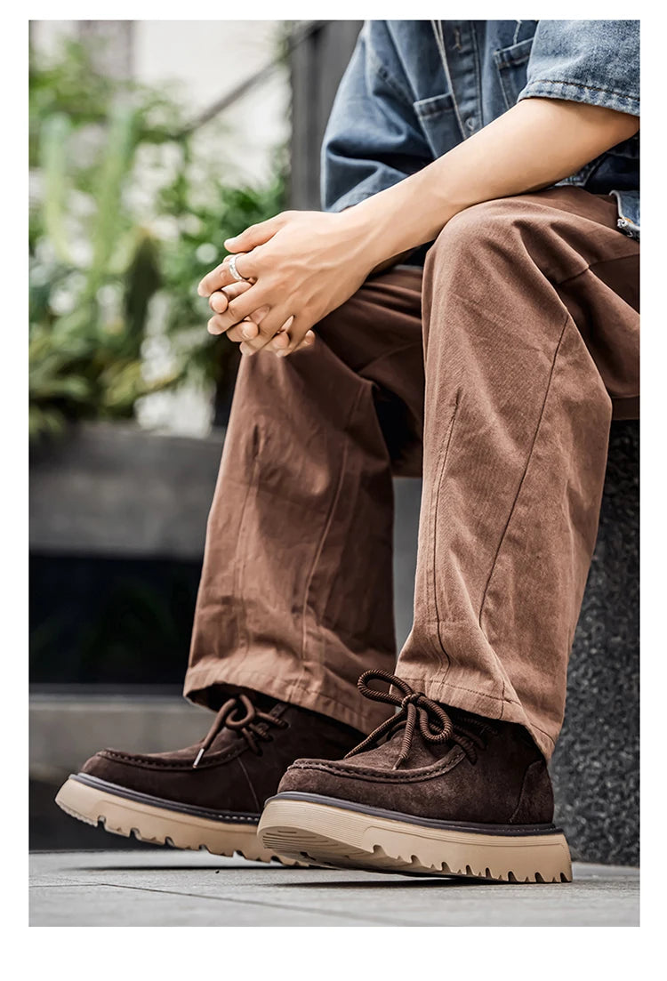 Mens Suede Leather Lace Up Ankle Boots Casual Retro Style